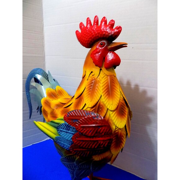New Metal Rooster Chicken Figurine Sculpture Home Decor Country Rustic Farm - Picture 2 of 4